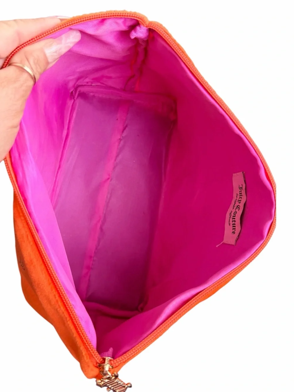 Juicy Couture Orange Velour Rhinestone Cosmetic Makeup Bag Y2K
